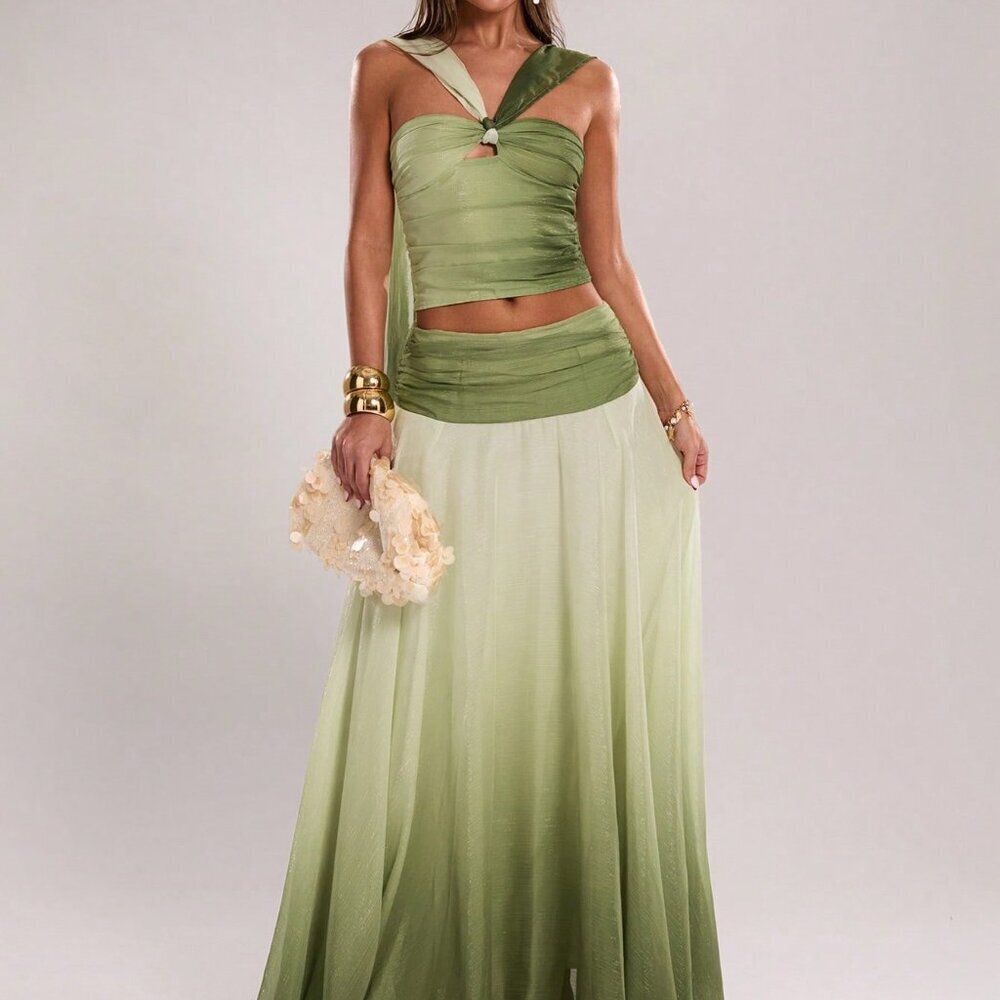 Mint Green Casual Women's Gradient Ruched Waist Beach Skirt